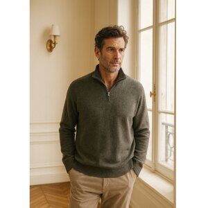 ☀️ MEN'S CALVIN KLEIN Olive Green Pullover Knit Sweater Quarter Zip Large Fall